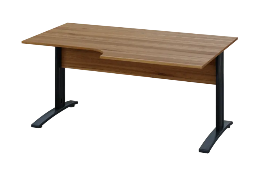 ERK 28 - 168 stůl kancelářský, rohový, pravý, kovová podnož černá, deska 25 mm, široký 1600 mm, ořech světlý